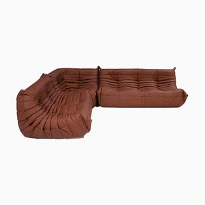 Togo Brown Leather Modular Sofa by Michel Ducaroy for Ligne Roset, Set of 3