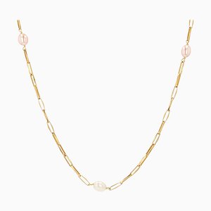 French White and Pink Cultured Pearls 18 Karat Rose Gold Necklace, 1980s