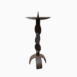 Brutalist Hand Forged Wrought Iron Candle Holder