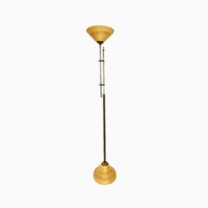 Italian Bamboo Wood and Brass Adjustable Floor Lamp, 1960s