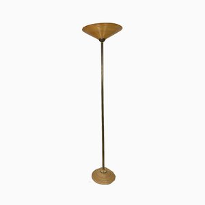Mid-Century Bamboo-Wooden and Brass Floor Lamp, 1960s