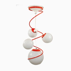 Plafonnier Space Age à 4 Lumières Orange et Blanc dans le Style de Gino Sarfatti, 1970s