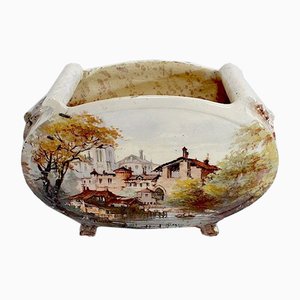 Maceta de cerámica pintada de E. Gilles, siglo XIX