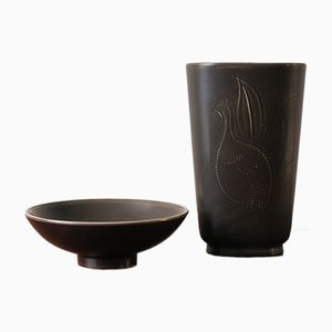 Scandinavian Ceramic Vase & Bowl from Royal Copenhagen, 1950s, Set of 2
