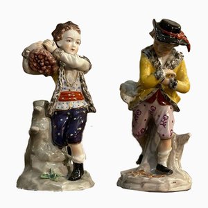 Ceramic Child in Hat and Child Carrying Firewood from Capodimonte, Set of 2