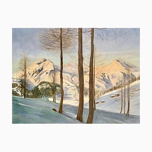 Montagne innevate, Oil on Canvas, 19th-Century