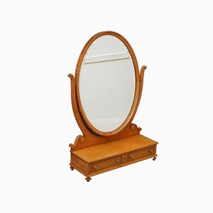 Espejo de tocador estilo Sheraton grande de madera satinada