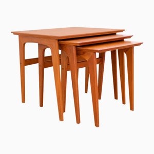 Tables Gigognes Mid-Century en Teck par Verner Pedersen pour Road Table Factory, 1960s, Set de 3