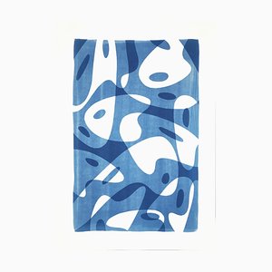 Avant Garde Palette Formen in Blautönen, handgefertigte Monotype auf Papier, 2021