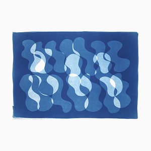 Wavy Underwater Bodies, Blue Tones Monotype, 2021