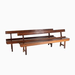Long Antique English Oak Refectory Benches, Set of 2