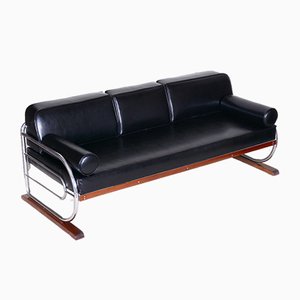 Bauhaus Black Tubular Chromed Steel Sofa by Robert Slezák, 1930s