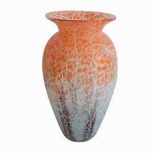 Vintage Ikora Vase aus Kristallglas in Orange, Weiß und Braun von WMF, 1930er