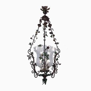 Art Nouveau Lantern in Iron and Glass