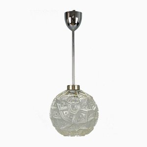 Lámpara colgante Mid-Century moderna de vidrio y cromo