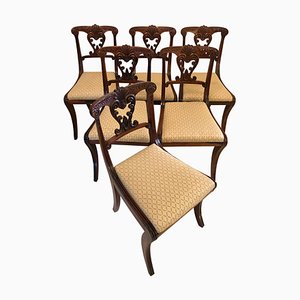 Antique Regency Carved Rosewood Dining Chairs, Set of 6