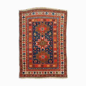 Geometric Shirvan Leski Rug with Dark Blue Border and Diamonds