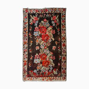 Floral Kilim Black Rug with Border