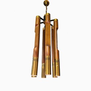 Brass and Wood Ceiling Light from Esperia