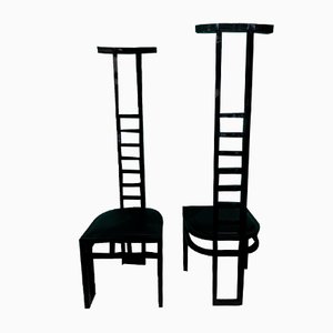 Set of Italian Decorative Black Lacquered Chairs, 1970