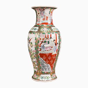 Jarrón Famille Rose chino vintage de cerámica, años 40