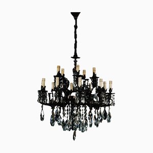 Austrian 14-Light Chandelier in Burnished Bronze with Swarovski Pendants, Late 1800s