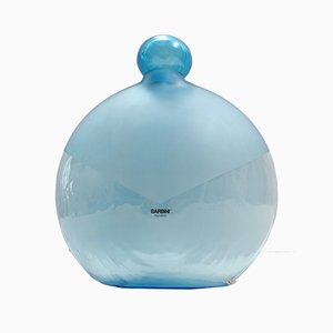 Bottiglia rotonda vintage in vetro di Murano blu chiaro di Alfredo Barbini, Italia, anni '80
