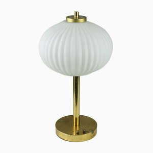 Mid-Century Opaline & Brass Table Lamp