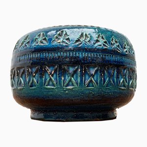 Posacenere Rimini vintage in ceramica blu di Aldo Londi per Bitossi