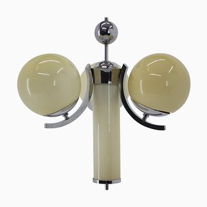 Lámpara colgante Bauhaus de cromo y vidrio, años 30
