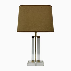 Acrylic Glass Table Lamp with Golden Details ,1970s