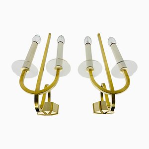 Brass and Glass Sconces, 1960s, Germany, Set of 2