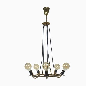 Lámpara colgante de latón estilo Stilnovo de Gaetano Sciolari
