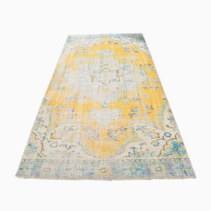 Tapis de Couloir Vintage Fait Main en Laine Jaune