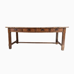 Antique French Oak Farmhouse Dining Table with 8 Drawers