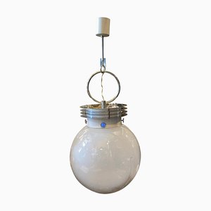 Lámpara colgante era espacial de cristal de Murano y metal cromado de Mazzega, años 60