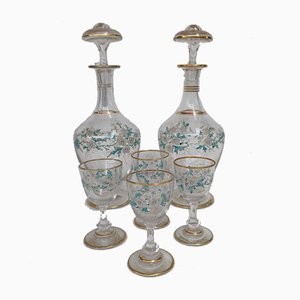Liquor Service in Enamelled Crystal, 1900s, Set of 6