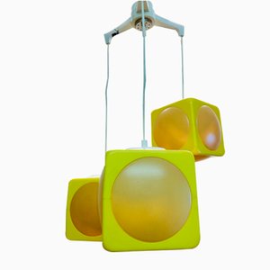Space Age 3-Piece Cascading Ceiling Lamp in Yellow by Lars Schöler for Hoyrup Lamper, 1970s