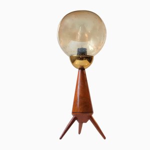 Skandinavische Mid-Century Tripod Tischlampe aus Teak & Glas, 1960er