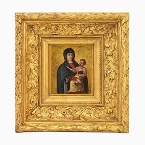 Peinture Ancienne, Maternité, XVIIe Siècle, Religieux Peinture à l'Huile sur Cuivre