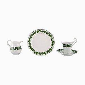 Servicio de café Egoist en forma de hoja de vid de hiedra verde de porcelana pintada a mano de Meissen. Juego de 4