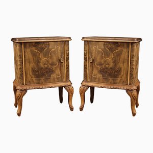Italian Bedside Tables in Walnut, Burl, Maple and Fruitwood, Set of 2