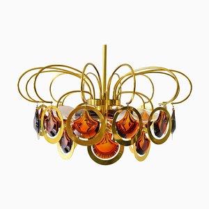 Lámpara de araña italiana de latón y vidrio estilo Sciolari