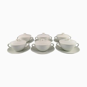 Royal Copenhagen White Salto Service Bouillon Cups with Saucers by Axel Salto, 1960s, Set of 12