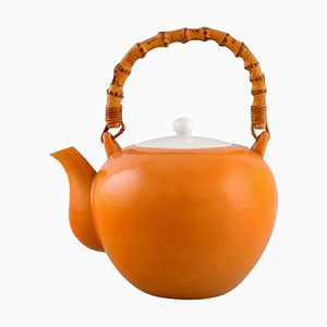 Porcelain Teapot with a Bamboo Handle by Kenji Fujita for Tackett Associates