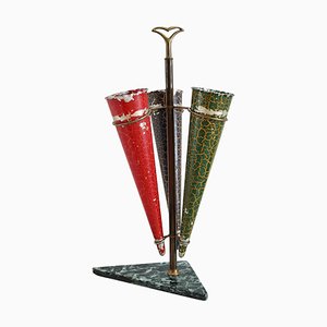 Italian Umbrella Stand in Brass and Marble, 1950s