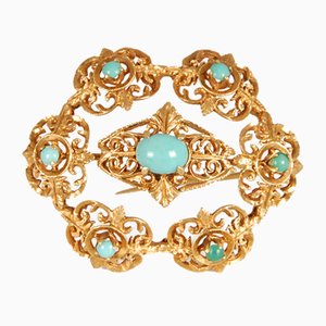 Antique Victorian Yellow Gold & Turquoise Brooch