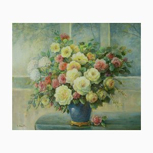 John Bonsetti, Blumen, Öl auf Leinwand