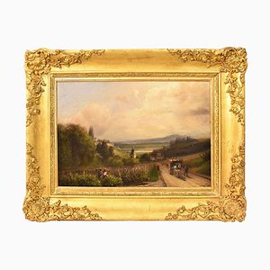 Landscape Painting, Oil on Wood, 19th Century.