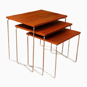 Mid-Century Modern Teak & Chrom Satztische, 1960er, 3er Set